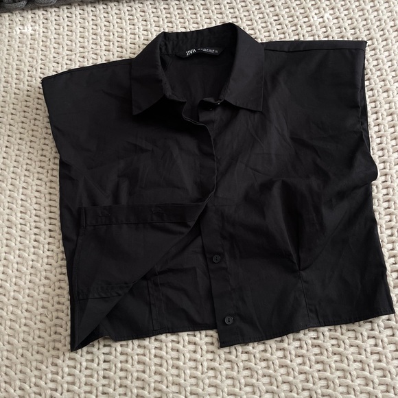 Zara Shoulder Pad Poplin Crop Shirt - Picture 4 of 8